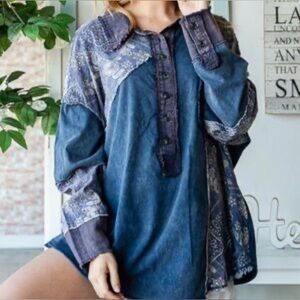 Oli & Hali Indigo Paisley Button-Down Shirt.